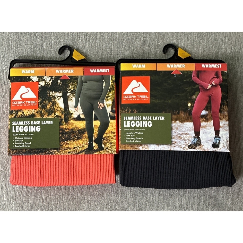 2x Ozark Trail Women's Seamless Base Layer Leggings Size L Black Orange New